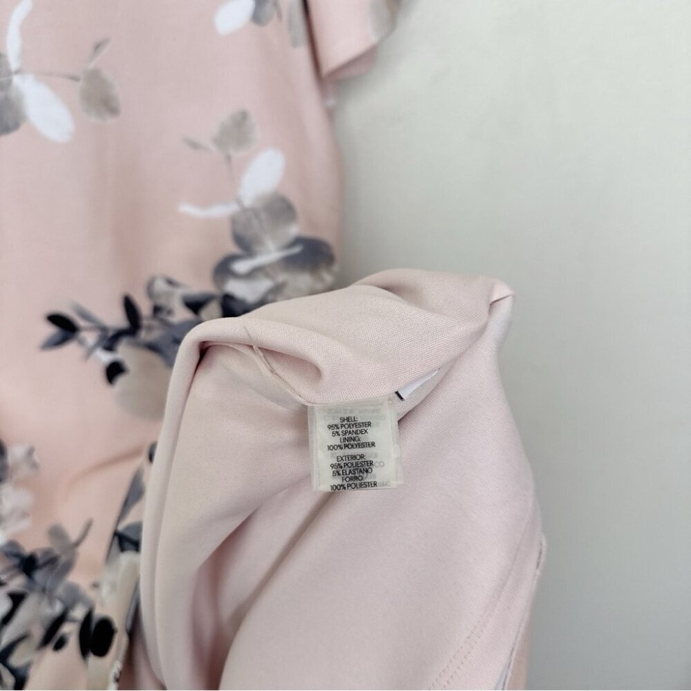 Calvin Klein Womens 2 Floral Ruffle Sleeve Sheath Dress Pink Color - Picture 9 of 12
